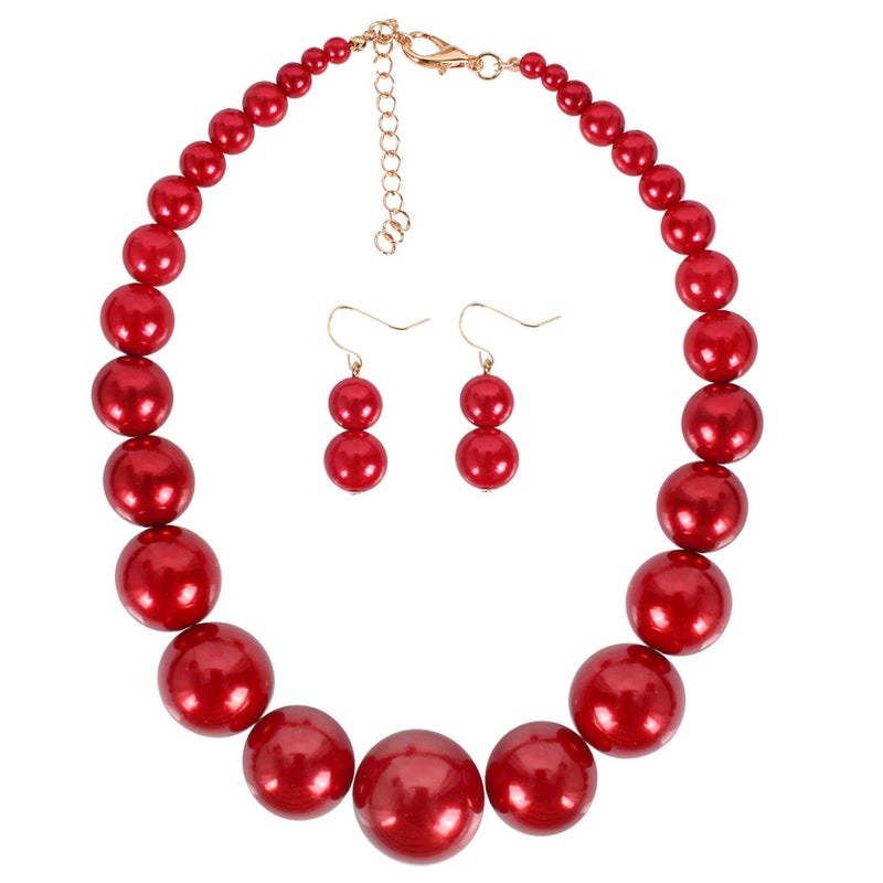 KOSMOS-LI Super Large Style Big Faux Pearl Strand Choker Necklace With Earrings Set Stocking Stuffers - Image 1